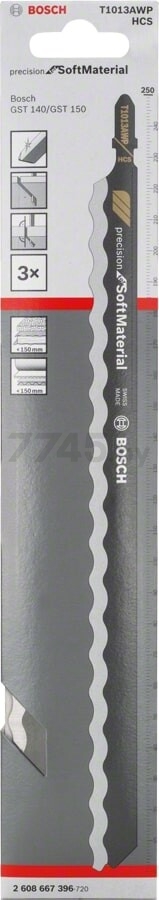 Пилка для электролобзика BOSCH Precision for Soft Material T1013AWP 3 штуки (2608667396) - Фото 2
